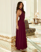 Caliana High Neck Maxi Dress in Plum by Runaway The Label | Winsome Girl Fashion 