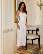 Carrie Bustier Midi Dress in White by Runaway The Label | Winsome Girl Fashion 