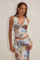 Runaway The Label - Lotus Cowl Halter Top in Zarla Choc