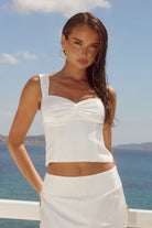 Runaway The Label - Medina Ruched Sequin Top in Off White