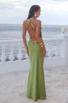 Chara Low Cross Back Maxi Dress in Olive