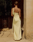 Elara Cowl Maxi Dress in Butter Back View | Winsome Girl Fashion