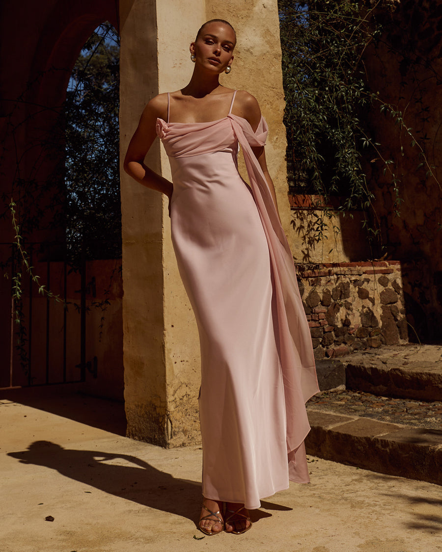 Elara Maxi Dress Adjustable Straps in Pink | Winsome Girl Fashion