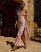 Runaway The Label Elara Maxi Dress Pink Draped Cowl Neckline | Winsome Girl Fashion