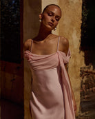 Elara Cowl Maxi Dress in Pink flat lay