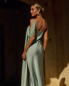 Elara Cowl Maxi Dress in Sage Back View | Winsome Girl Fashion