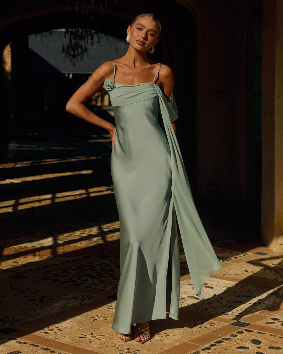 Elara Cowl Maxi Dress in Sage by Runaway The Label | Winsome Girl Fashion