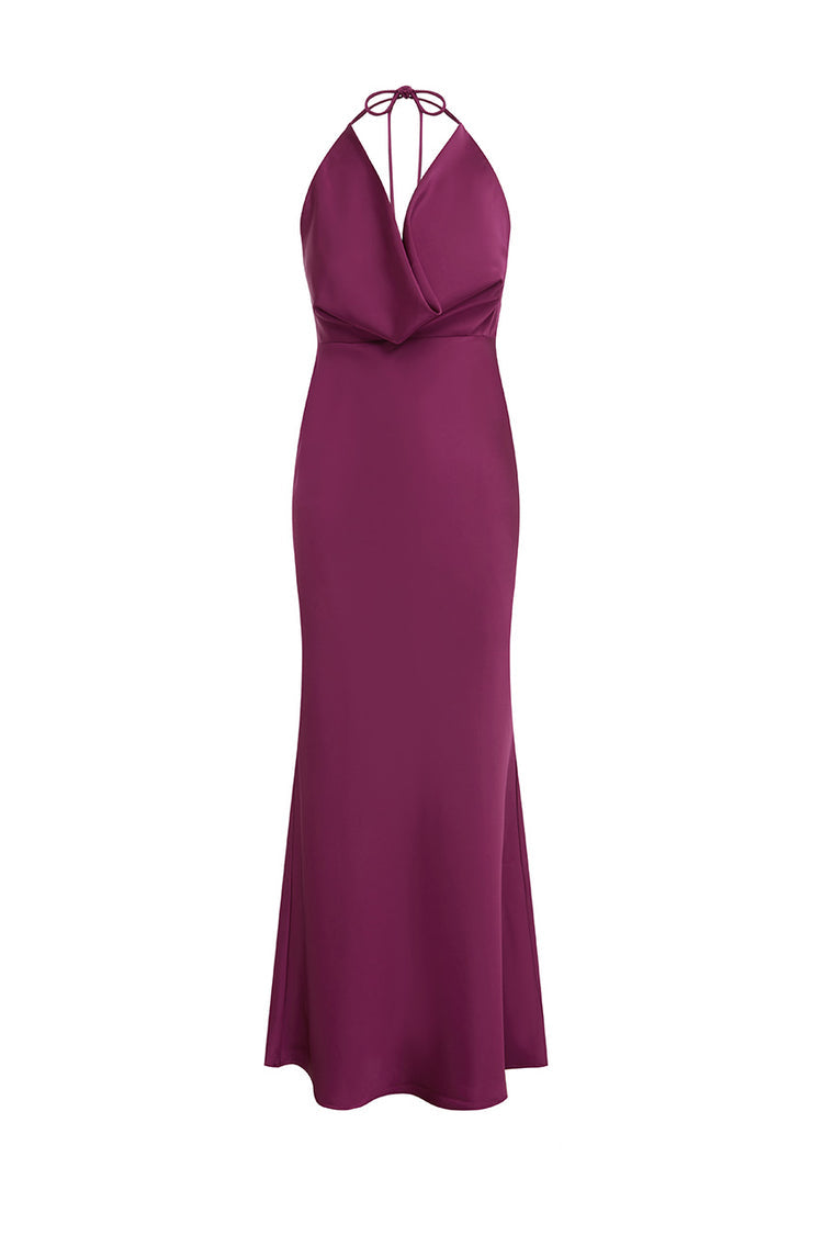 Elena Low Plunge Maxi Dress in Plum | Winsome Girl Fashion