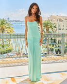 Runaway The Label Elexa Maxi Dress Sea Foam Ruched Silhouette | Winsome Girl Fashion