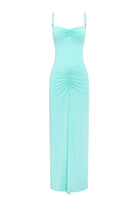 Elexa Ruched Maxi Dress in Sea Foam Flat Lay | Winsome Girl Fashion