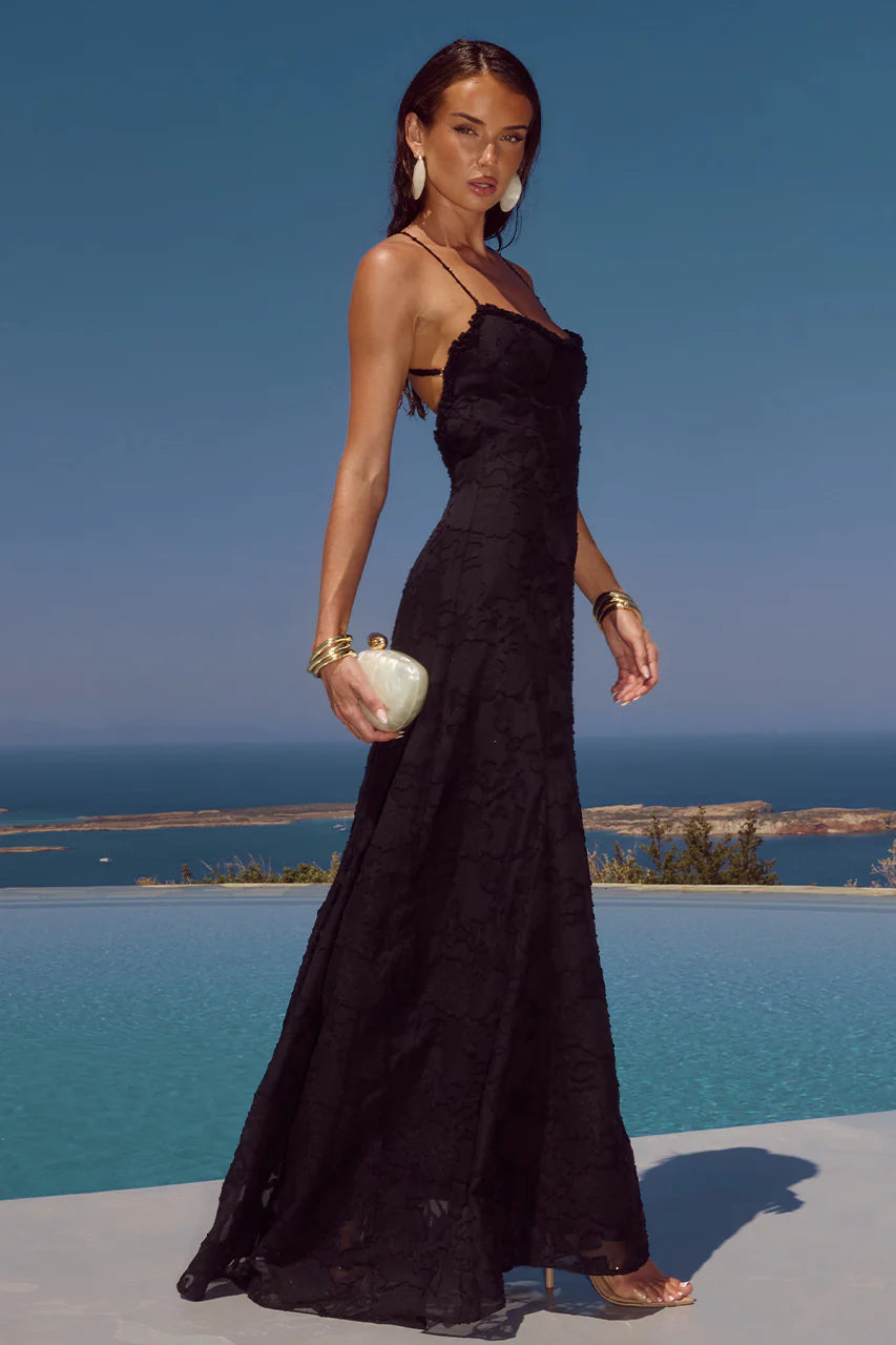 Runaway The Label - Ellerby Frill Trim Maxi Dress in Black