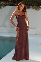 Runaway The Label - Ellerby Frill Trim Maxi Dress in Chocolate