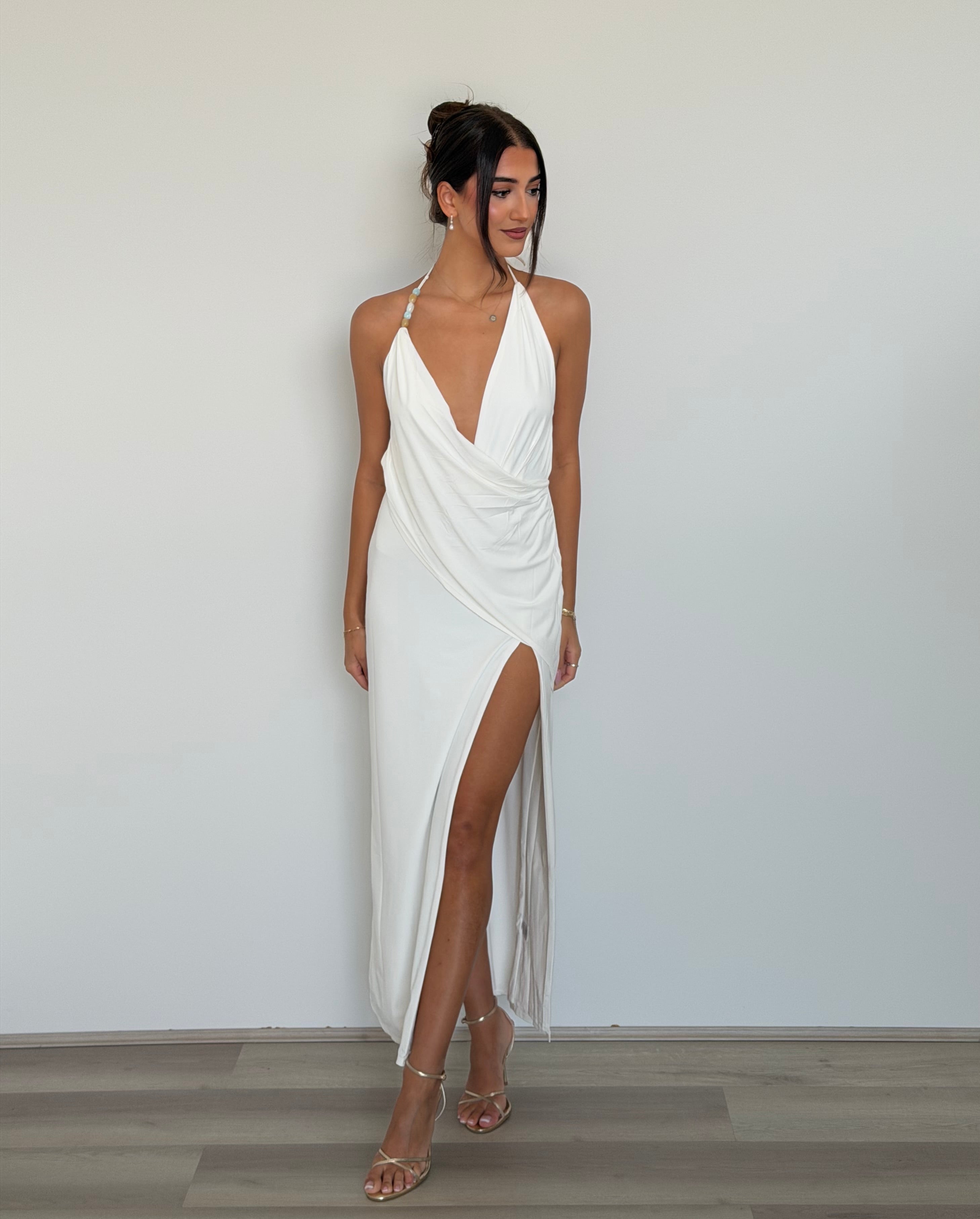 Eilish Halter Maxi Dress in White
