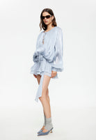 Lioness Elements Mini Dress Baby Blue Balloon Sleeve Detail | Winsome Girl Fashion