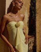 Fiora Maxi Dress Romantic Motif Detail in Butter | Winsome Girl Fashion