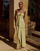 Fiora Maxi Dress Romantic Motif Detail in Butter | Winsome Girl Fashion