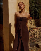 Fiora Maxi Dress Romantic Motif Detail in Chocolate | Winsome Girl Fashion