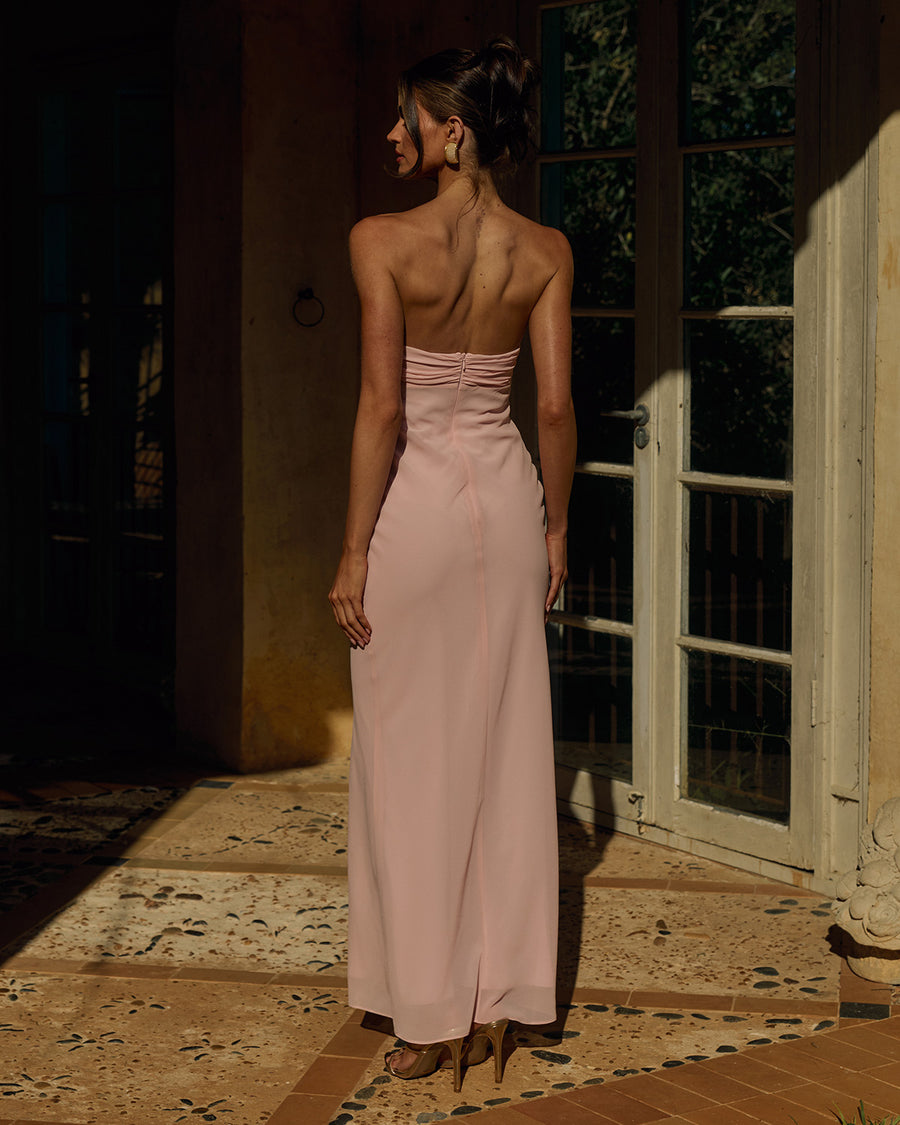 Fiora Strapless Maxi Dress in Pink Back View | Winsome Girl Fashion