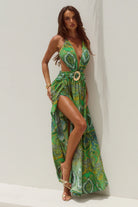 Runaway The Label - Fontana Deep Plunge Maxi Dress in Indiana Green