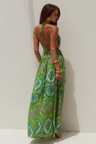 Fontana Deep Plunge Maxi Dress in Indiana Green
