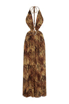 Fontana Deep Plunge Maxi Dress in Tigress Brown by Runaway The Label | Winsome Girl Fashion 
