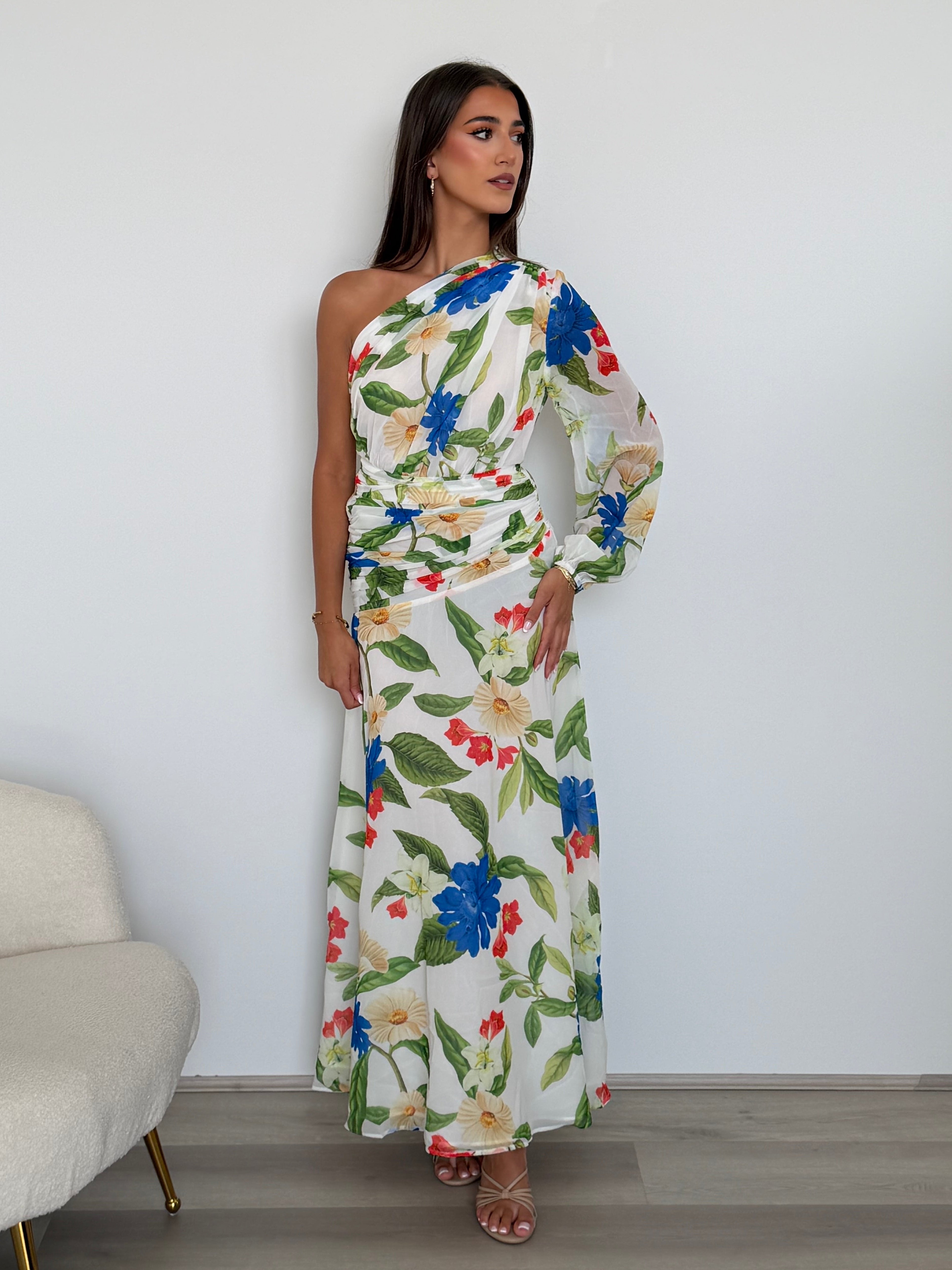 Floria Maxi Dress in White Floral