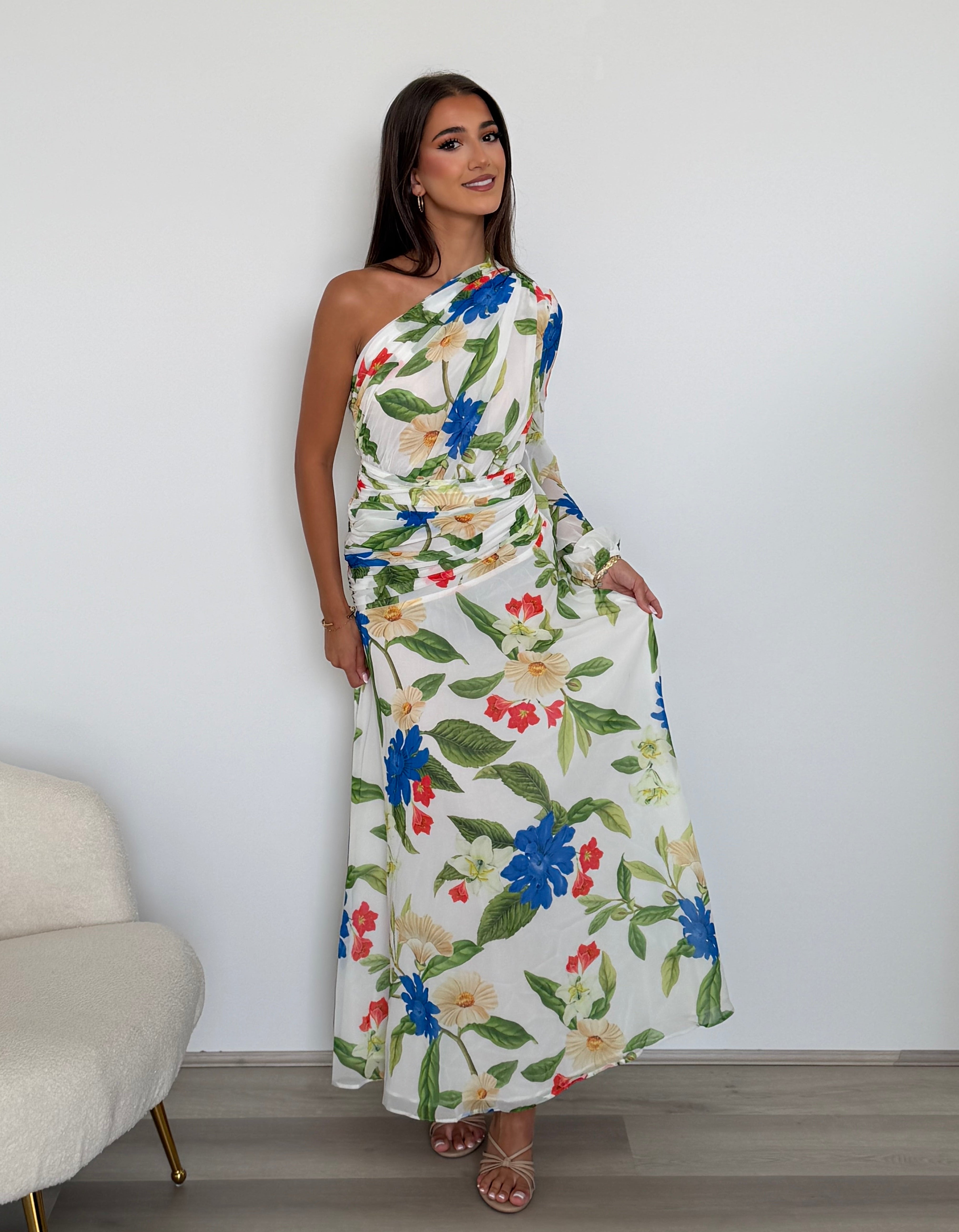 Floria Maxi Dress in White Floral