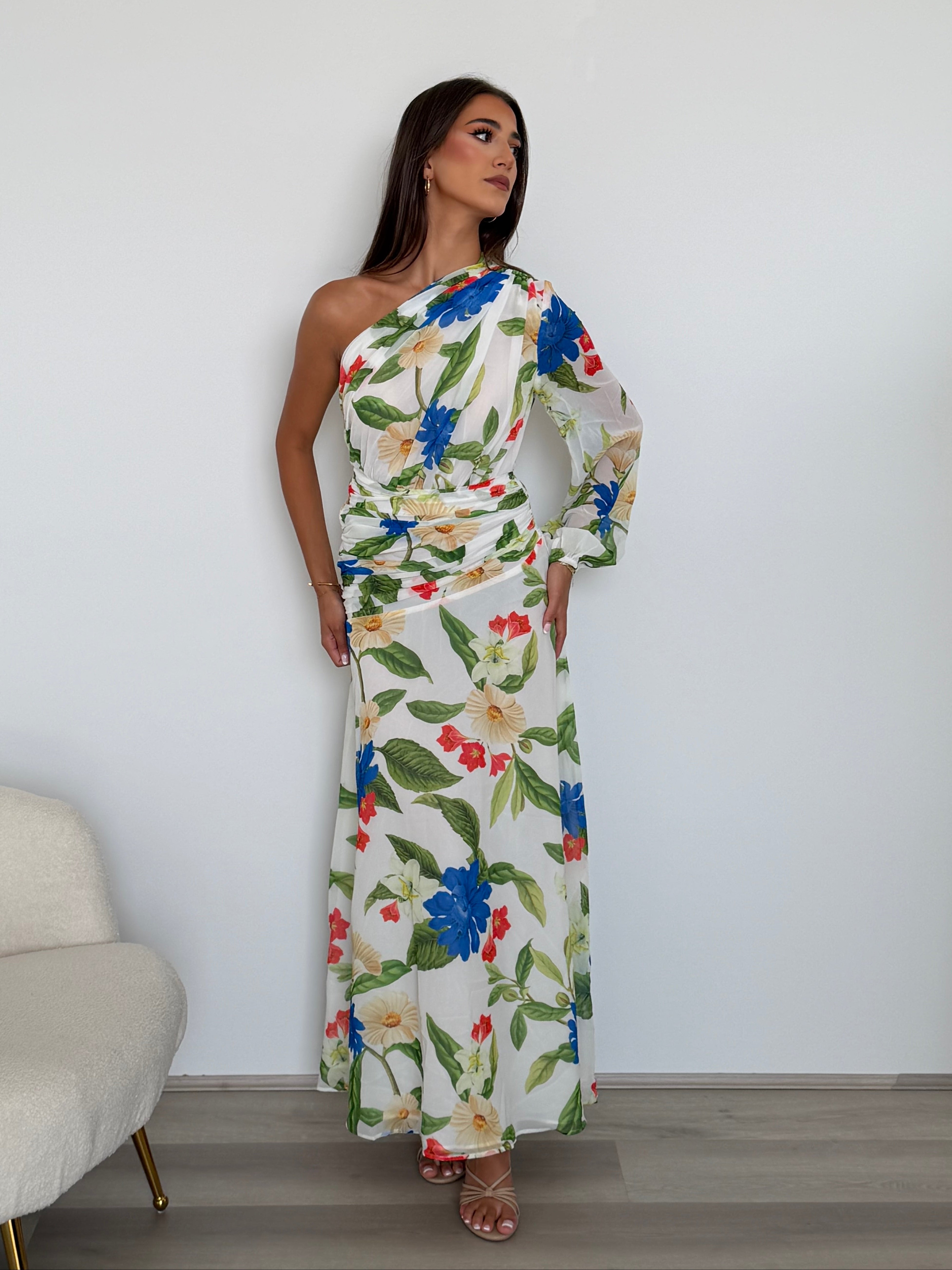 Floria Maxi Dress in White Floral
