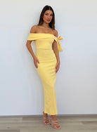 Halen Off Shoulder Maxi Dress in Lemon | Winsome Girl Fashion
