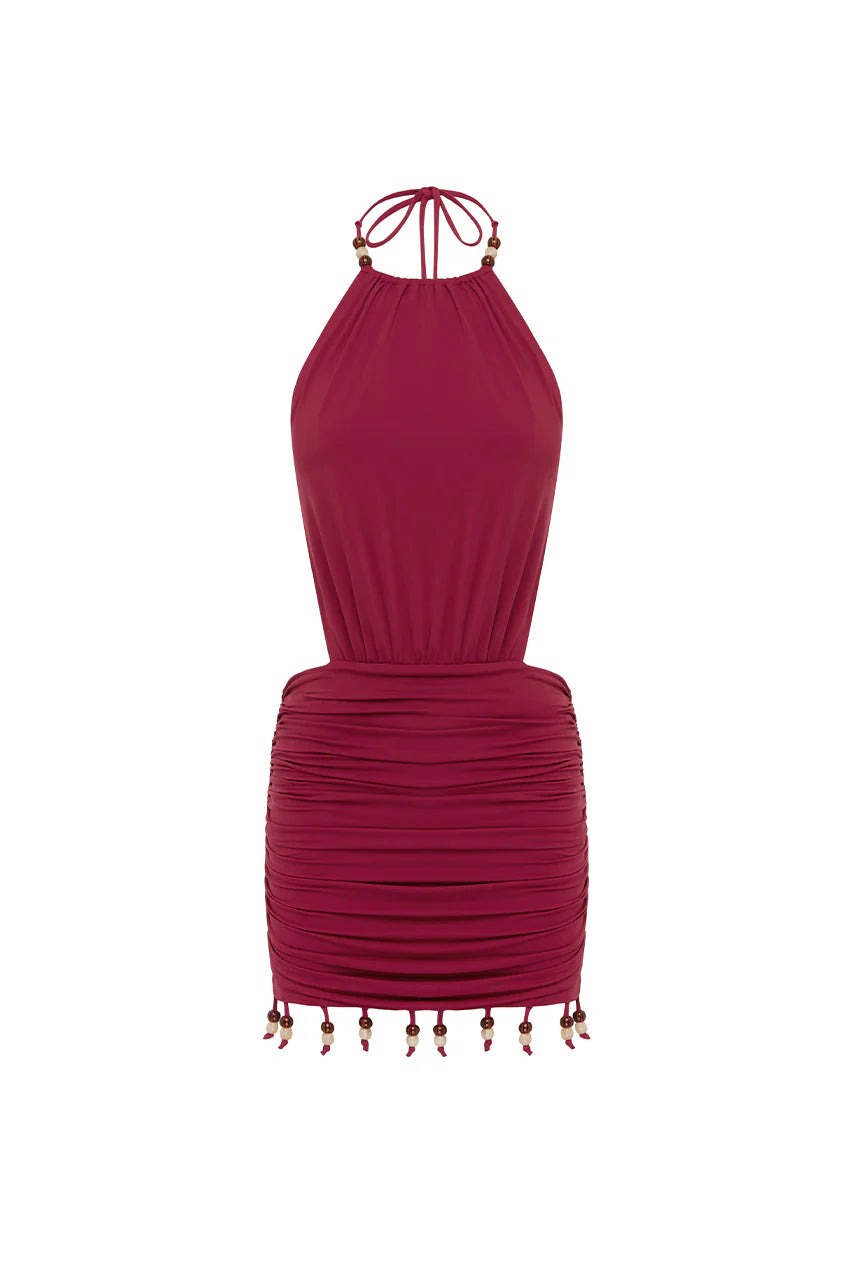  Imelda High Neck Mini Dress in Cherry
