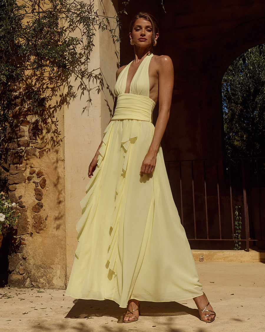 Isolina Halter Corset Maxi Dress in Butter by Runaway The Label | Winsome Girl Fashion