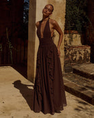 Runaway The Label Isolina Maxi Dress Chocolate Halter Neckline | Winsome Girl Fashion