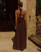 Isolina Maxi Dress Corset-Inspired Back in Chocolate | Winsome Girl Fashion