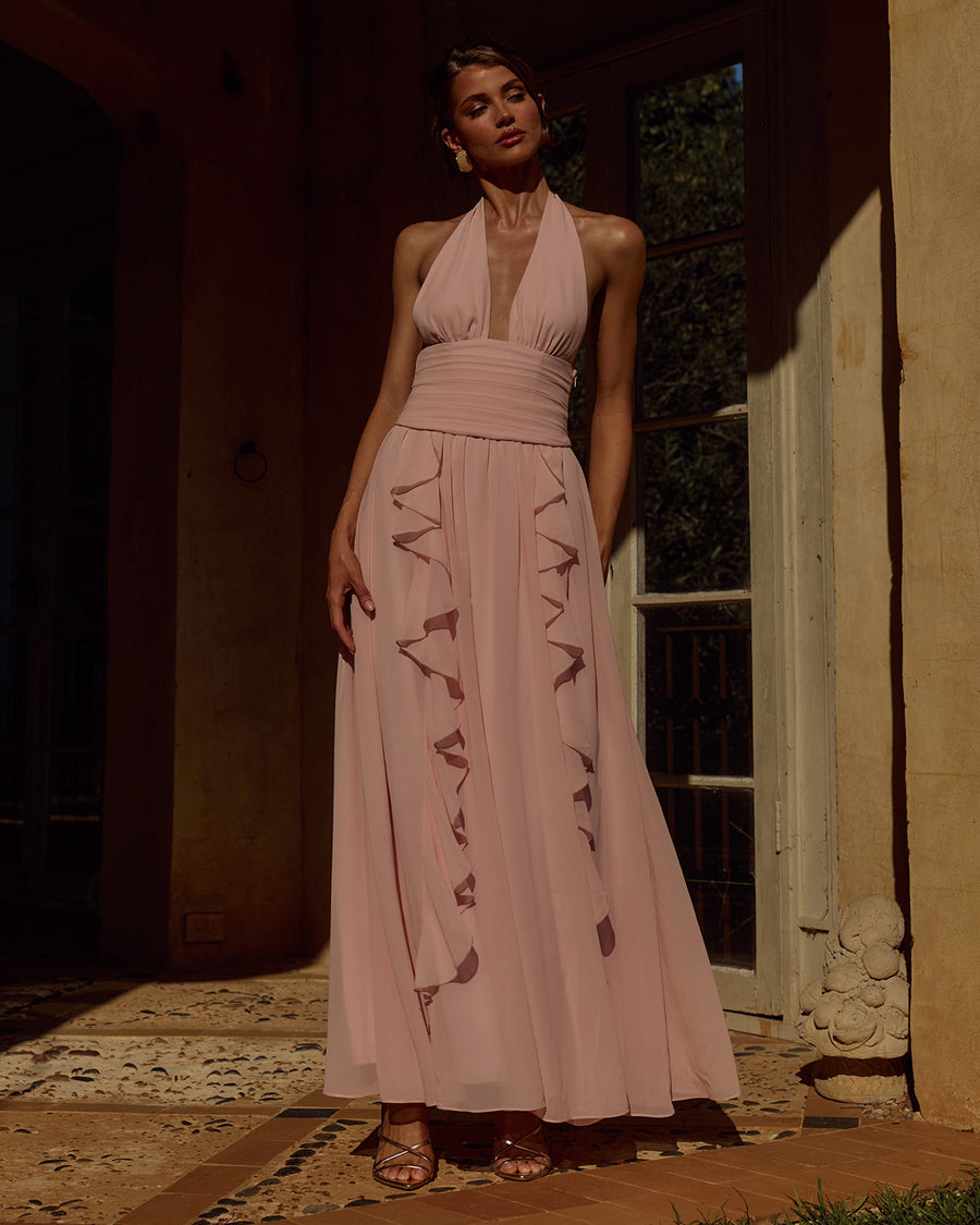 Isolina Halter Corset Maxi Dress in Pink by Runaway The Label | Winsome Girl Fashion