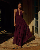 Isolina Halter Corset Maxi Dress in Plum by Runaway The Label | Winsome Girl Fashion