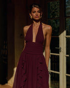 Isolina Halter Corset Maxi Dress in Plum Side Profile | Winsome Girl Fashion