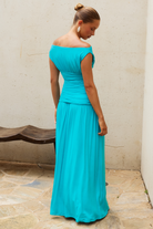 Iva Maxi Dress Off Shoulder Ruching Detail in Turquoise | Winsome Girl Fashion
