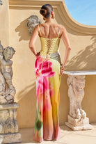 Jacinta Bustier Cut Out Maxi Dress in Banksia Flower by Runaway The Label | Winsome Girl Fashion 