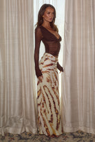 Joni Long Sleeve Cutout Maxi Dress in Chocolate/Camellia Beige by Runaway The Label | Winsome Girl Fashion 