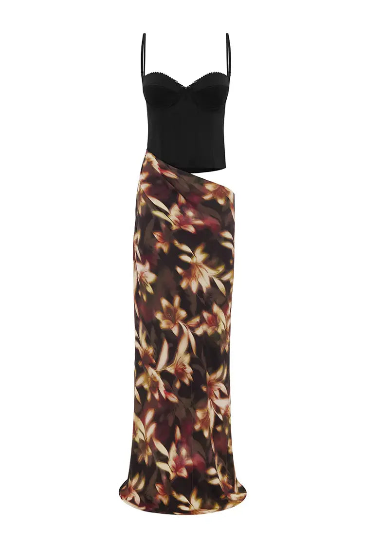 Jacinta Bustier Cut Out Maxi Dress in Harlow Black