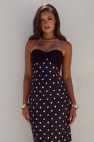 Kadie Off Shoulder Maxi Dress in Black / white Polka