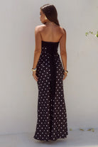 Kadie Off Shoulder Maxi Dress in Black / white Polka