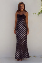 Kadie Off Shoulder Maxi Dress in Black / white Polka