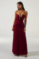 Kalena Plunge Maxi Dress in Cherry