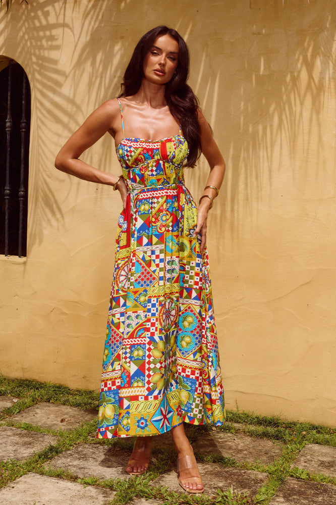 Kelani Luxe Midi Dress in Phaedra Print