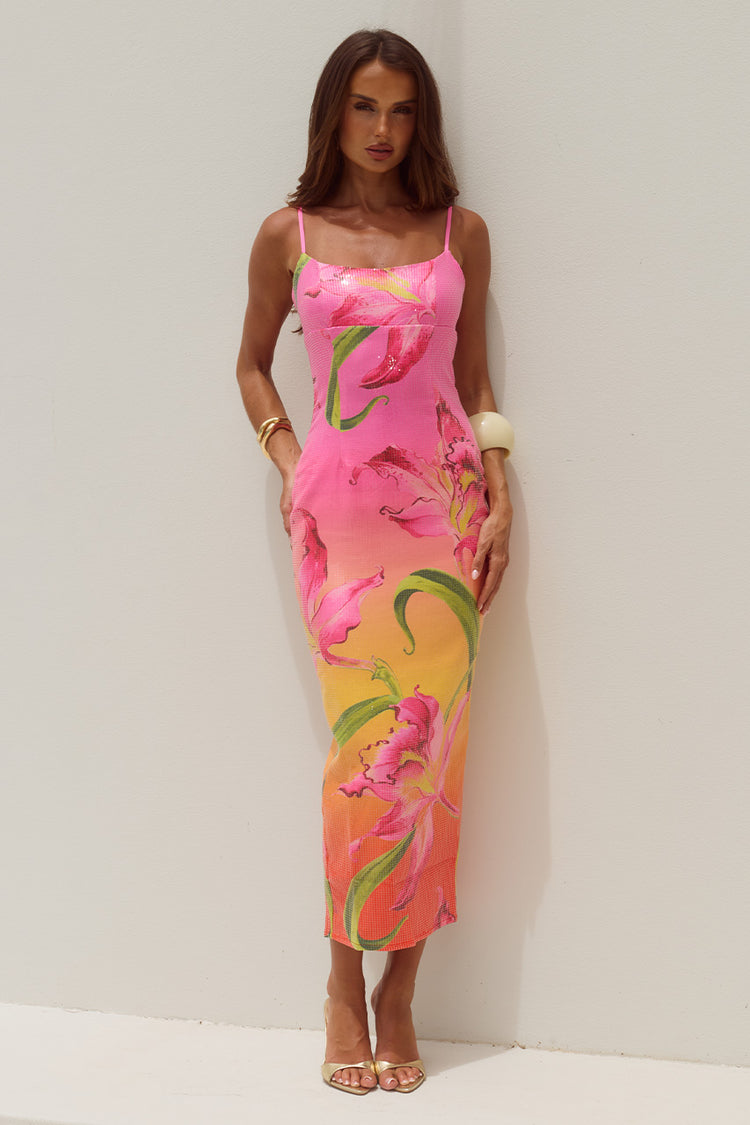 Kyra Scoop Neck Sequin Midi Dress in Floral Ombre by Runaway The Label | Winsome Girl Fashion