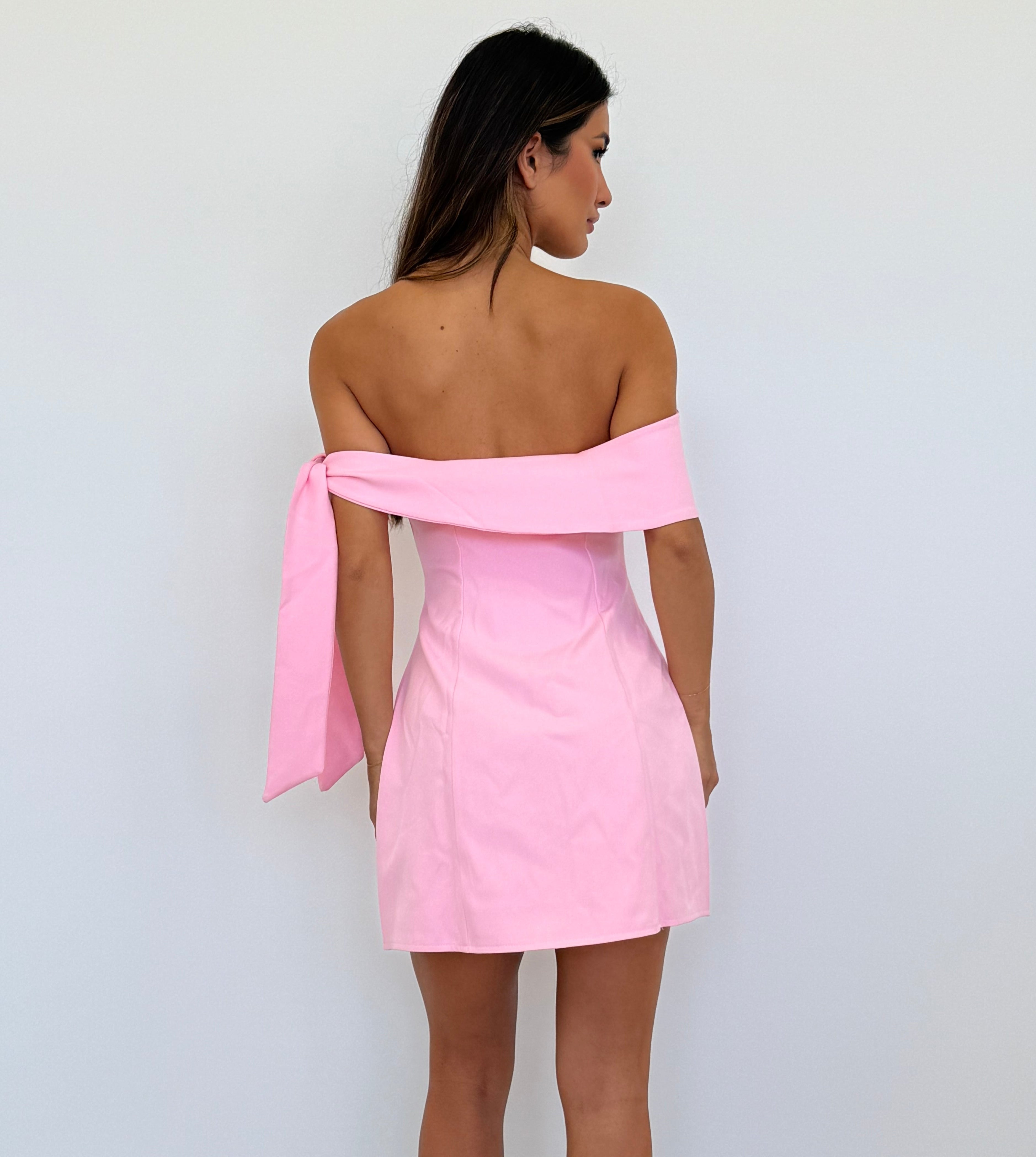 Kassie Off Shoulder Mini Dress in Pink