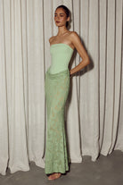 Lakita Strapless Lace Maxi Dress in Key Lime by Runaway The Label | Winsome Girl Fashion 