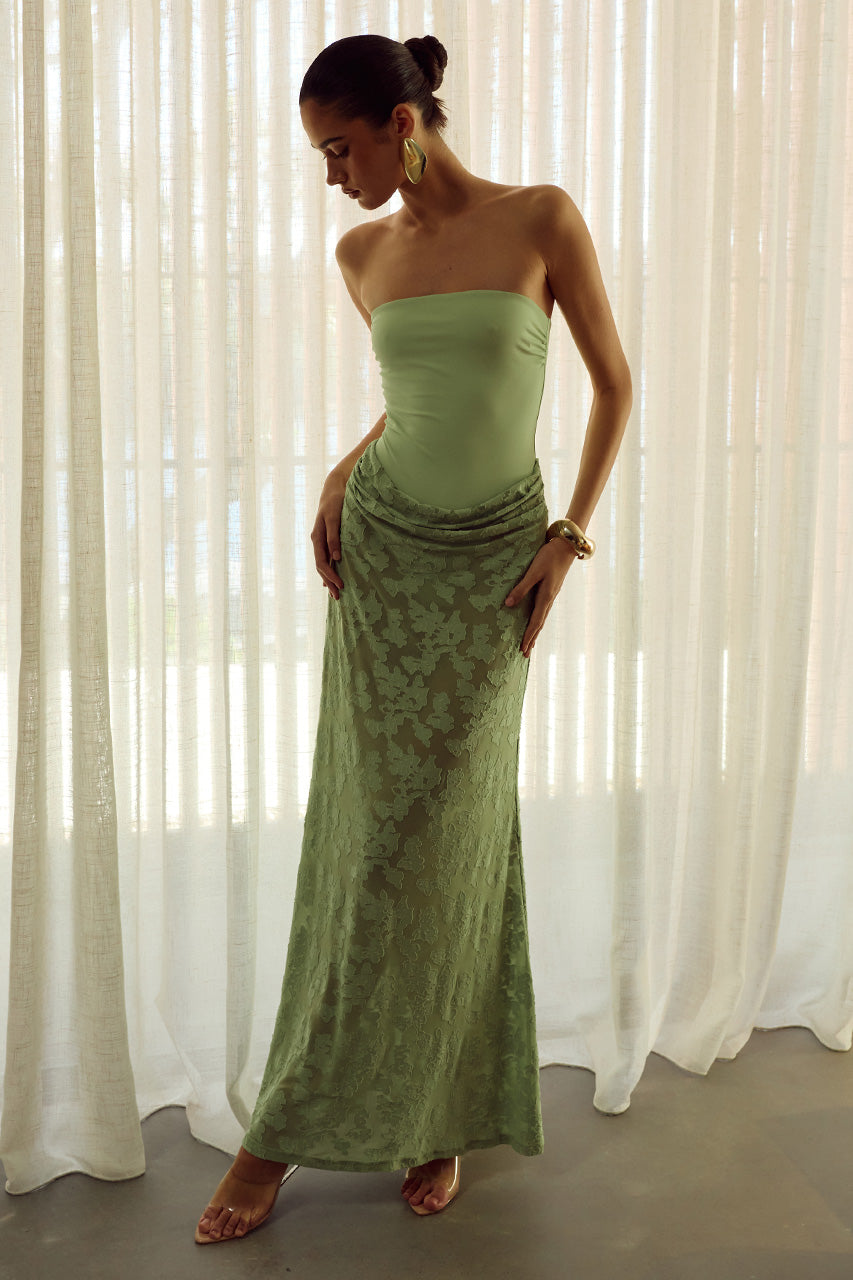 Lakita Strapless Lace Maxi Dress in Key Lime by Runaway The Label | Winsome Girl Fashion 