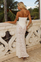 Lakita Strapless Lace Maxi Dress in White by Runaway The Label | Winsome Girl Fashion 
